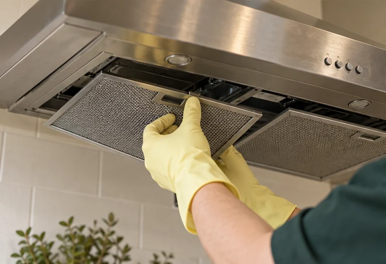 An extractor mesh filter being removed