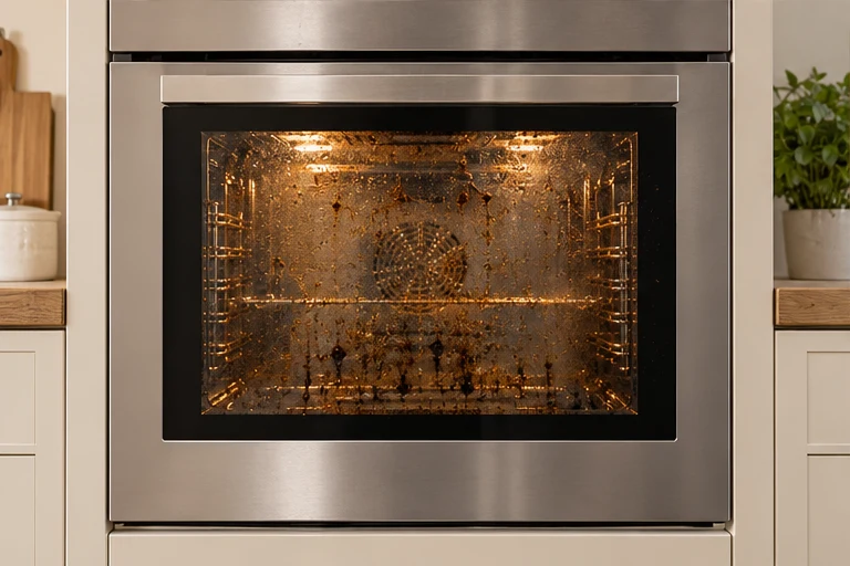 Illustration of grease on an oven door